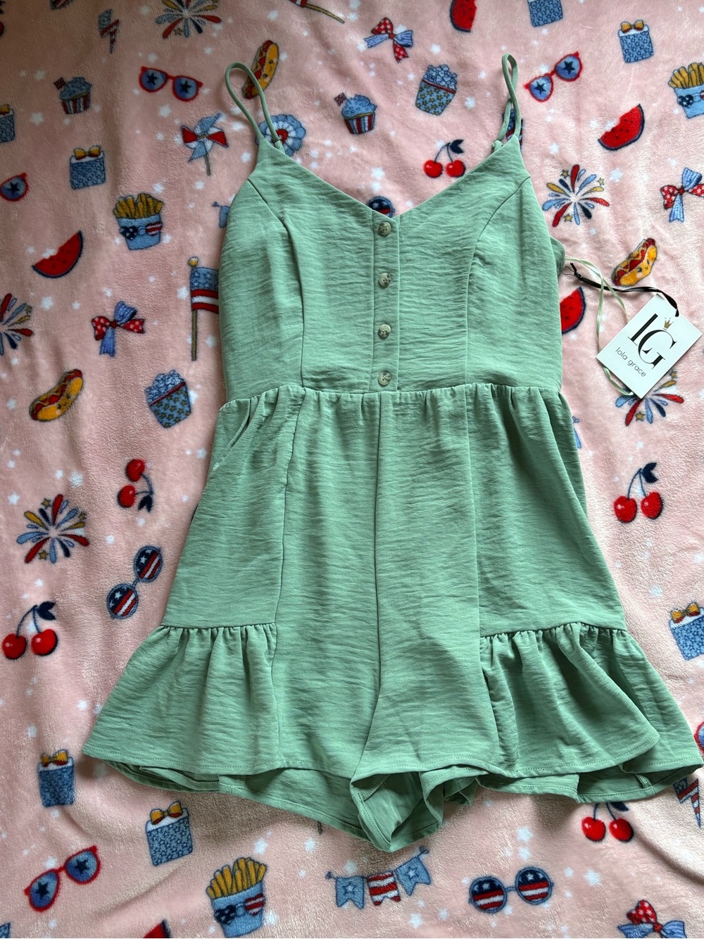 Lola Grace Green Ruffled Romper - small